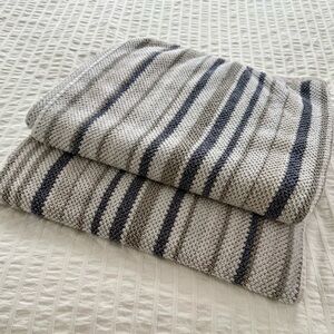 Blue & Gray Striped Cotton Bath Towels - Set of 2